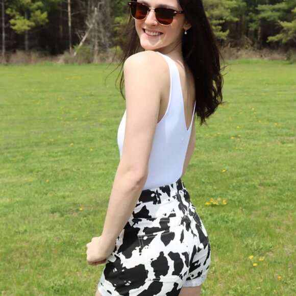 Cow Print Western Style Jean Printed Mini Shorts - NWT - Multiple Sizes - Picture 3 of 6